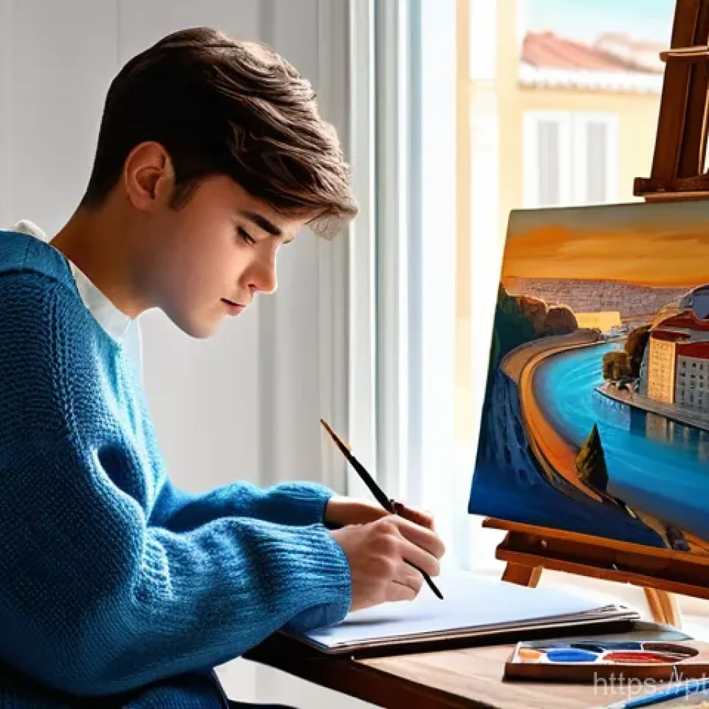 미술교육사와 관련된 법적 자격요건 - **Prompt: "A focused Portuguese university student, mid-20s, with short brown hair, wearing a comfor...