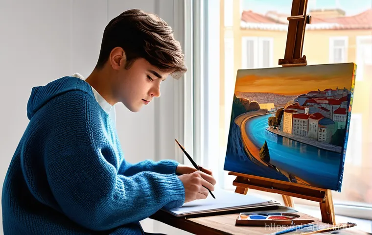 미술교육사와 관련된 법적 자격요건 - **Prompt: "A focused Portuguese university student, mid-20s, with short brown hair, wearing a comfor...