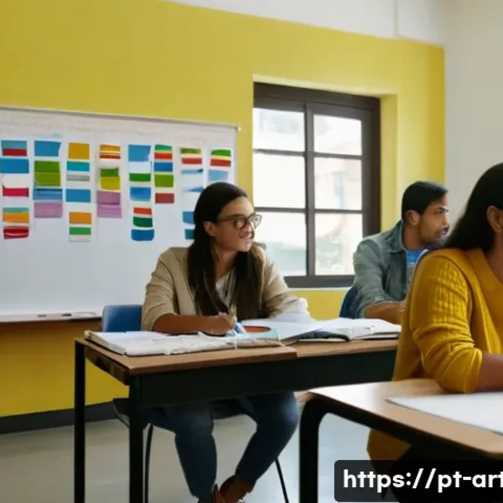 미술교육사 자격증 시험 합격률 - A diverse group of adult students studying for an arts education certification exam in a modern Braz...
