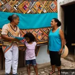 미술교육사로서 지역 예술 발전 기여 - A vibrant community art workshop in a Brazilian favela, featuring diverse participants of all ages a...