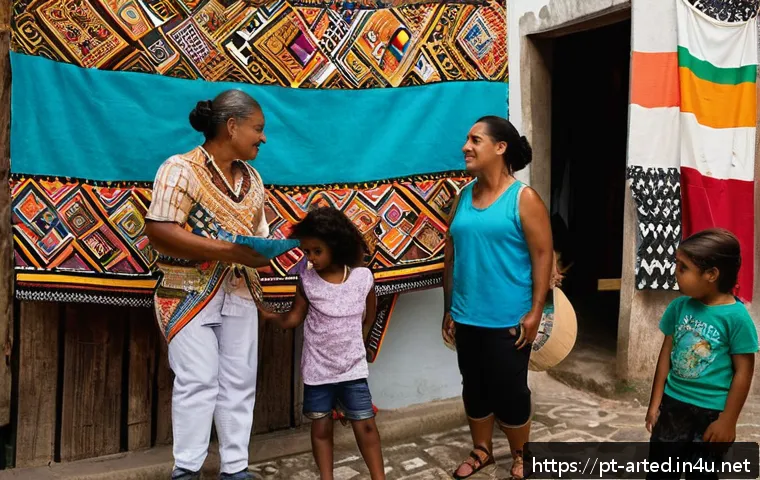 미술교육사로서 지역 예술 발전 기여 - A vibrant community art workshop in a Brazilian favela, featuring diverse participants of all ages a...
